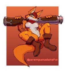 accessory anthro areola armwear bonnie_anne_(pirate101) boots breasts canid canine clothing elbow_gloves female footwear fox fur genitals gloves gun handwear headband holding_gun holding_object holding_ranged_weapon holding_weapon kerchief looking_at_viewer low_res mammal multicolored_body multicolored_fur nude orange_body orange_fur pink_areola pussy ranged_weapon shoes solo sr_empanada two_tone_body two_tone_fur vulva weapon yellow_eyes