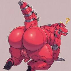 1boy ai_generated all_fours anus ass_focus ass_view balls big_ass bubble_ass cheeks chubby civitai claws cock dick dinosaur dinotrux dreamworks furry gay looking_at_viewer looking_back male male_only mechanical no_humans question_mark red_ass red_body red_skin robot robotic showing_ass solo sssonic2_(style) suprised_look surprised_expression tail thick_ass ty_rux tyrannosaurus tyrannosaurus_rex viewed_from_behind