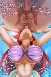 1boy 1girls anilingus anilingus_from_female ariel ariel_(the_little_mermaid) clothed_female_nude_male disney fish_tail glazinbuns mermaid mermaid_tail onomatopoeia red_hair rimjob rimming shell_bikini speech text the_little_mermaid the_little_mermaid_(1989_film) tongue tongue_in_anus viewed_from_below