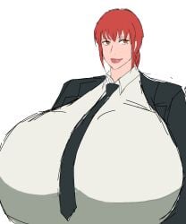 2d 2d_(artwork) 2d_artwork alternate_breast_size breasts breasts_bigger_than_head chainsaw_man demon demon_girl digital_drawing_(artwork) digital_media_(artwork) enormous_breasts fully_clothed japanese japanese_female large_breasts light_skin light_skinned_female looking_at_viewer looking_pleasured makima_(chainsaw_man) momiji_(artist) red_hair red_hair_female red_lips simple_background smile smiling smiling_at_viewer solo solo_female solo_focus tie tie_between_breasts white_background