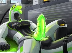 absurd_res anthro balls bodily_fluids breath drooling erection genital_fluids genitals glowing glowing_genitalia glowing_penis green_insides green_mouth green_penis green_tongue hi_res how_to_dragon_your_train ivxair3p knot leaking_precum living_train lying machine male nude on_back penis precum robot saliva solo sweat tail text throbbing throbbing_penis tongue tongue_out tramway_de_nantes unusual_insides