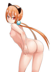 alisa_southerncross animal_ears ass breasts cat_ears female hair_bobbles hair_ornament justeeeeth keroro_gunsou leaning_forward long_hair looking_back nipples orange_hair pussy red_eyes simple_background solo thighs tied_hair twintails uncensored white_background