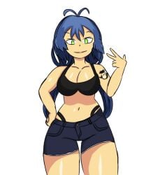 amateur_artist blue_body fhs fhsz3r0 fnafhs fnafhs_z3ro fnafhsrule34 fnafhsxxx green_eyes la_mama_oruga looking_at_viewer posing posing_for_the_viewer shortstack sports_bra tattoo_on_arm tattooed_arm usagi_(fnafhs) usagi_bon