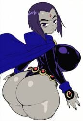 ai_generated ass ass booty dc dumptruck_ass gigantic_ass grey_body grey_impact_(style) huge_breasts lubbasdump purple_hair raven_(dc) teen_titans wide_hips