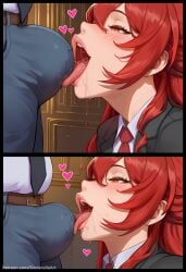 1boy 1girls ai_generated breasts bulge bulge_under_clothes busty commission female formal himeko_(honkai:_star_rail) honkai:_star_rail honkai_(series) male milf office office_lady oral_invitation patreon patreon_url patreon_username saliva secretary sinderellaart thick tongue tongue_out voluptuous wet_mouth