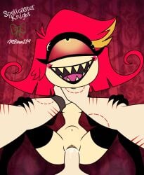 1boy 1girls bite bite_mark bite_marks blood choking choking_during_sex claws cum_drip cum_dripping cum_dripping_out_of_pussy cum_in_pussy cum_in_pussy cum_inside cyclops cyclops_girl dripping_cum dripping_pussy dripping_semen hazbin_hotel internal_cumshot male_out_of_frame mbhen114 midget niffty out_of_frame_male red_hair red_hair scar scars scratch_mark scratch_marks scratches sharp_claws sharp_teeth short_hair short_stack shortstack smile spellcaster_knight