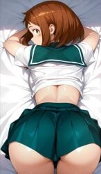 1girls ai_generated ass_focus looking_back my_hero_academia ochako_uraraka school_uniform