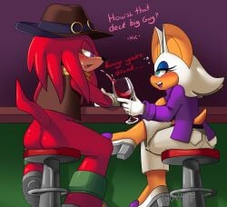 1boy 1girls ass breasts female knuckles_the_echidna male rouge_the_bat shumpy sitting sonic_(series) tagme