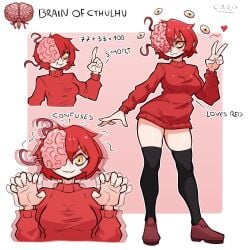1girls brain_of_cthulhu carpinchor clothed eyeball female leggings psychic red_hair simple_background solo sweater terraria text yellow_eyes