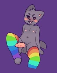 animal_genitalia anthro bag_of_lewds balls blush blush_lines clothing domestic_cat dot_eyes felid feline felis genitals head_tuft heart_eyes heart_symbol legwear looking_at_viewer male male_only mammal meme multicolored_clothing multicolored_legwear multicolored_thigh_highs navel nipples nyan_cat nyan_cat_(copyright) penile_spines penis pink_penis rainbow_clothing rainbow_legwear rainbow_thigh_highs sheath simple_background simple_eyes sitting smug solo solo_focus thigh_highs tuft