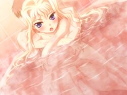 female bath blonde_hair blush breasts buoyant_hair cleo_cragganmore game_cg glasses harem_party long_hair mixed_bathing nude sex uncensored vaginal_penetration vaginal_penetration water