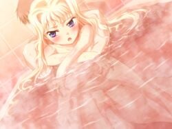 female bath blonde_hair blush breasts buoyant_hair cleo_cragganmore game_cg glasses harem_party long_hair mixed_bathing nude sex uncensored vaginal_penetration vaginal_penetration water