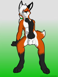 acethebigbadwolf anthro arcius_(character) balls big_balls black_penis canine canine_penis digitigrade fox furry furry_only gay hair heterochromia high_resolution hyper hyper_penis knot male male_only mature penis pinup ponytail smile tied_hair white_hair