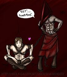 bondage gay gayhill_2 james_sunderland leash male male_only multiple_boys pyramid_head silent_ silent_hill slave tagme yaoi