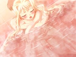 bath blonde_hair blush breasts buoyant_hair cleo_cragganmore closed_eyes female game_cg glasses harem_party long_hair mixed_bathing nude sex uncensored vaginal_penetration water