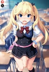 1futa ai_generated angry balls big_penis blonde_hair blue_eyes blush clothing cock dickgirl embarrassed flaccid foreskin futa_only futanari grisaia_(series) grisaia_no_kajitsu huge_cock light-skinned_futanari light_skin long_hair looking_at_viewer matsushima_michiru penis precum roxygtf school school_uniform schoolgirl small_breasts solo standing sweat sweating sweaty_body twintails