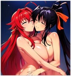 2girls ai_generated akeno_himejima flirting girl_on_girl high_school_dxd kissing lesbian_couple lesbian_kiss lesbian_sex lovers rias_gremory yuri yuri yuri