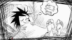 absurd_res artist_request barefoot bed bedroom counting_sheep feet female female_focus foot_fetish foot_focus foot_worship goth_girl happy happy_ending hi_res i_can't_sleep monochrome nia_(i_can't_sleep) resting sleeping soles toes under_sheets wholesome