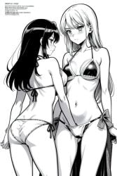 beautiful bikini blush catfight checking_under_clothes cute fingering hands_under_clothes height_difference yuri