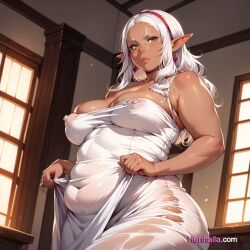 1girls ai_generated anime anime_girl big_breasts breasts dress henhalla.com kuroeda kuroeda_(plus-sized_elf) solo solo_female young younger_female