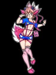 accessory anthro antlers blush bow_ribbon bulge clothing deer embarrassed femboy flat_chested fluffy fluffy_tail frilly fur hair_accessory hair_ribbon hairbow hi_res horn inkdoll legwear male mammal markings nipple_outline pink_body pink_fur prancing ribbons solo spots spotted_markings tail thigh_highs