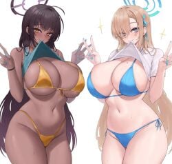 1girls 2girls absurd_res ass ass asuna_(blue_archive) big_ass big_breasts big_thighs bikini black_hair blonde_hair blue_archive blue_eyes blush breasts dark-skinned_female dark_skin female female_focus female_only gigantic_breasts halo hi_res hips huge_ass huge_breasts huge_thighs karin_(blue_archive) kuavera light-skinned_female light_skin long_hair looking_at_viewer millennium_science_school_student naughty naughty_face png smile smiling smiling_at_viewer tagme thick_hips thick_thighs thighs wide_hips yellow_eyes