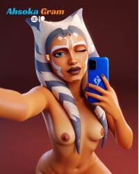 ahsoka_gram ahsoka_tano ai_generated blue_eyes looking_at_viewer selfie selfie_pose star_wars star_wars:_the_clone_wars wink