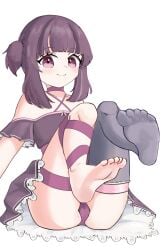 cameltoe fallen_shadow feet feet_up panties purple_eyes purple_hair sitting