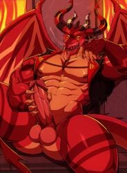 2025 4_eyes 4_horns abs anthro balls biceps demon dragon drks genitals helluva_boss hi_res horn male masturbation multi_eye multi_horn muscular muscular_anthro muscular_male mythological_creature mythological_scalie mythology nipples pecs penis satan_(helluva_boss) scalie solo vein veiny_penis