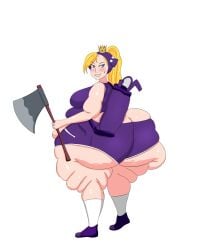 akkyon ass_bigger_than_torso ass_cleavage bbw big_ass blonde_hair bottom_heavy butt_crack fat_rolls mario_(series) nintendo obese overweight sharp_teeth shorts super_mario_bros. wapeach