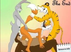 anthro bear canine feline fox fur furry furry_only gay group group_sex hokinko inn lagomorph male mistery no_humans orgy rabbit sex tiger