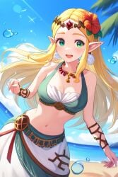 ai_generated alternate_costume beach clothed elf elf_ears elf_female green_eyes legend_of_zelda novelai princess_zelda the_legend_of_zelda