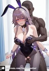 1girls ai_generated bunnysuit dark-skinned_male degenbrecher grabbing_breasts grabbing_from_behind herta_(honkai:_star_rail) honkai:_star_rail honkai_(series) large_penis pantyhose patreon patreon_username purple_eyes sex sex_from_behind subscribestar subscribestar_username the_herta_(honkai:_star_rail) uncensored