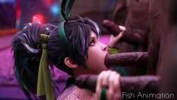 3d akali black_body blowjob dark-skinned_male dark_skin group group_sex interracial league_of_legends ryanreos