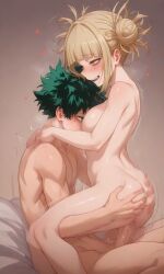 1boy1girl ai_generated blonde_hair green_hair himiko_toga izuku_midoriya midoriya_izuku muscular_arms muscular_male noah-8 toga_himiko