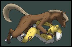 anal anthro backlash91 balls brown_fur canine chest_tuft claws cum cum_in_ass cum_inside digimon doggy_style equine fox from_behind fur furry green_background green_eyes hair hooves horse horsecock orgasm penetration penis plain_background renamon sex teeth toe_claws tuft white_fur white_hair yellow_fur
