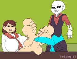 barefoot cock cock_out feet female footwear frisk frisk_(undertale) frisky_69(artist) sans sans_(undertale) sans_au skeleton traced undertale undertale_(series) undertale_au undertale_mobtale