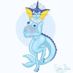 blue_body breasts breasts breasts cowgirl_position famale feminine furry furry_breasts furry_female furry_only fursuit pokemon pokemon_(species) swimming_pool vaporeon vaporeon_tail