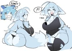 big_ass big_breasts bottomless breast_expansion furry looking_at_viewer looking_back ripped_stockings shiyaa_stuff solo sweaty_butt tagme thong