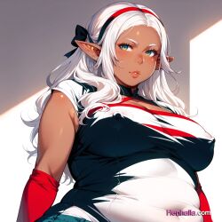 1girls ai_generated anime anime_girl big_breasts breasts dress henhalla.com kuroeda kuroeda_(plus-sized_elf) solo solo_female young younger_female