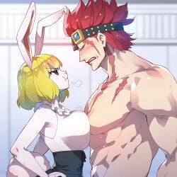 1boy 1girls ai_generated angry_expression blonde_hair breast_press_on_chest breasts brown_eyes carrot_(one_piece) darklust eustass_kid female fur furry furry_female gigantic_breasts glasses_on_head huge_breasts light-skinned_male light_skin male massive_breasts muscular muscular_male nude nude_male one_piece rabbit rabbit_ears rabbit_girl rabbit_humanoid red_hair scar_on_chest scar_on_face short_hair shounen_jump squatting sweat sweatdrop thick_body thick_female voluptuous voluptuous_female white_body white_fur white_skin
