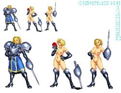 1girls artist_name bishamon18 blonde_hair breasts charlotte_christine_de_colde holding_object large_breasts navel pixel_art pussy samurai_shodown transparent_background