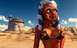 1girls 2012 3d ahsoka_tano alien bikini blue_eyes breasts clone_wars female jabba's_palace jedi jedi_master kondaspeter large_breasts lipstick metal_bikini red_skin slave_ahsoka slave_bikini solo star_wars tatooine the_clone_wars:_season_four togruta