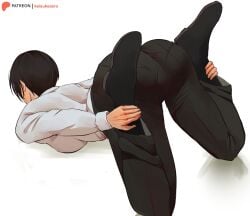 1girls ass ass_focus ass_up attack_on_titan backbend big_ass black_pants boots female female_only flexibility flexible foot_on_hand keisuke_aero mikasa_ackerman panties_visible_through_clothing pantylines prone prone_position shingeki_no_kyojin stretching tight_clothing underwear_outline uniform white_shirt yoga yoga_pose_meme_2026