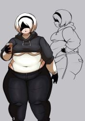 1girls ass bbw belly big_ass big_belly blindfold chubby clothed clothing fat female female_only hairband jaymandump light-skinned_female light_skin nier nier:_automata overweight short_hair solo thick_thighs white_hair yorha_2b