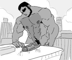 balls bara beard boner crawdunk64 dom_(crawdunk64) erection facial_hair macro male male_only monochrome muscles muscular nude orc penis solo solo_male