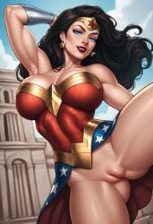 ai_generated big_breasts cartoon cartoon_character dc dc_comics muscular_female puffy_pussy pussy robotkesh seductive showing_pussy superheroine thick_thighs wonder_woman wonder_woman_(series)