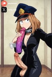 1futa ai_generated big_breasts big_penis boku_no_hero_academia brown_eyes brown_hair cock colored dick dildo dildo_in_mouth erection fluids futanari hat light-skinned_futanari light_skin my_hero_academia penis solo testicles white_body white_girl white_skin