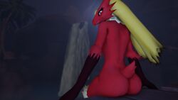 16:9 2017 3d_(artwork) anthro anthrofied ass avian bird blaziken digital_media_(artwork) feet female food foxventus fur generation_3_pokemon hi_res looking_at_viewer looking_back nintendo nude pokemon pokemon_(species) pokemon_snap_xxx pokemorph solo source_filmmaker_(artwork) talons toes water waterfall widescreen