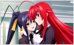 2girls ai_generated akeno_himejima flirting girl_on_girl girlfriends high_school_dxd lesbian_couple lovers rias_gremory yuri yuri yuri